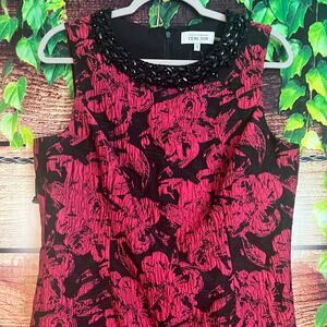 Teri Jon by Rickie Freeman Cocktail Sheath Dress Size 12 Floral Beaded Midi